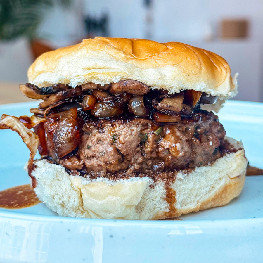Beef Burger With Truffled Mushrooms and Caramelised Onions