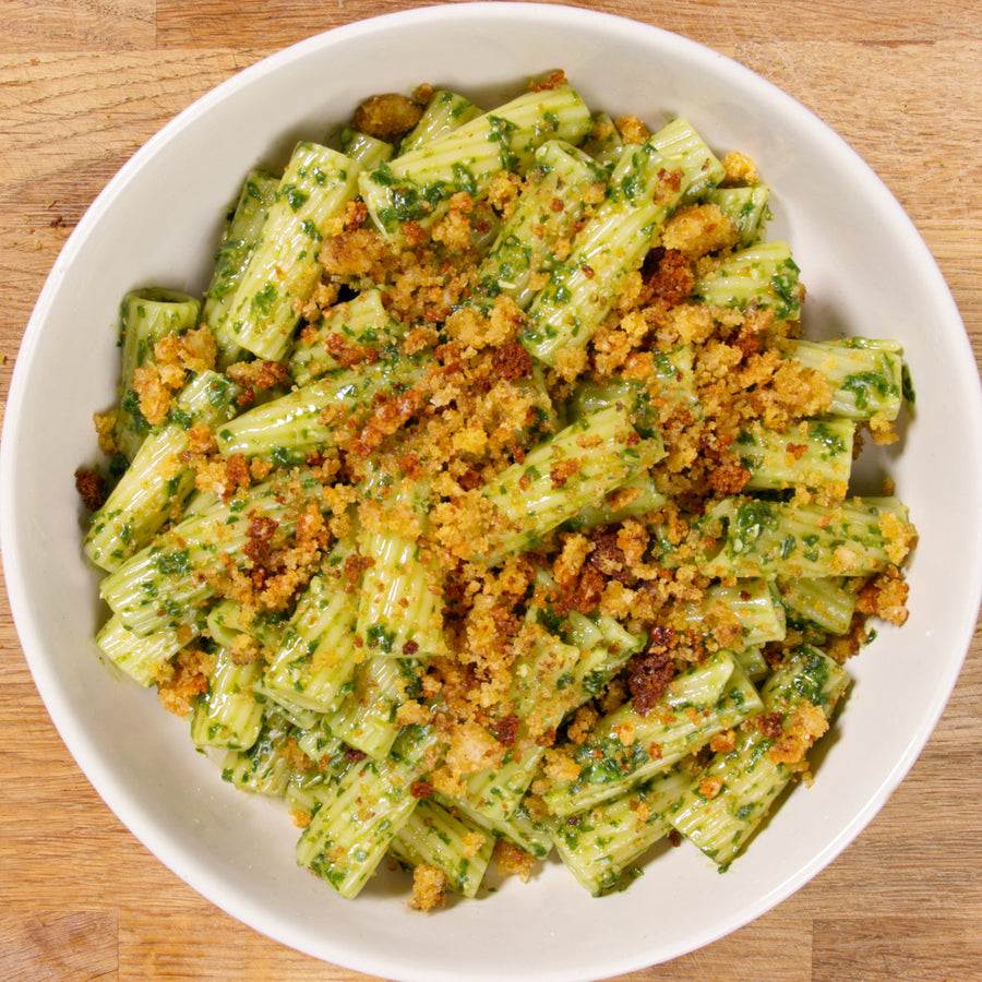 Truffle Pesto Pasta With Truffle Dust Breadcrumbs