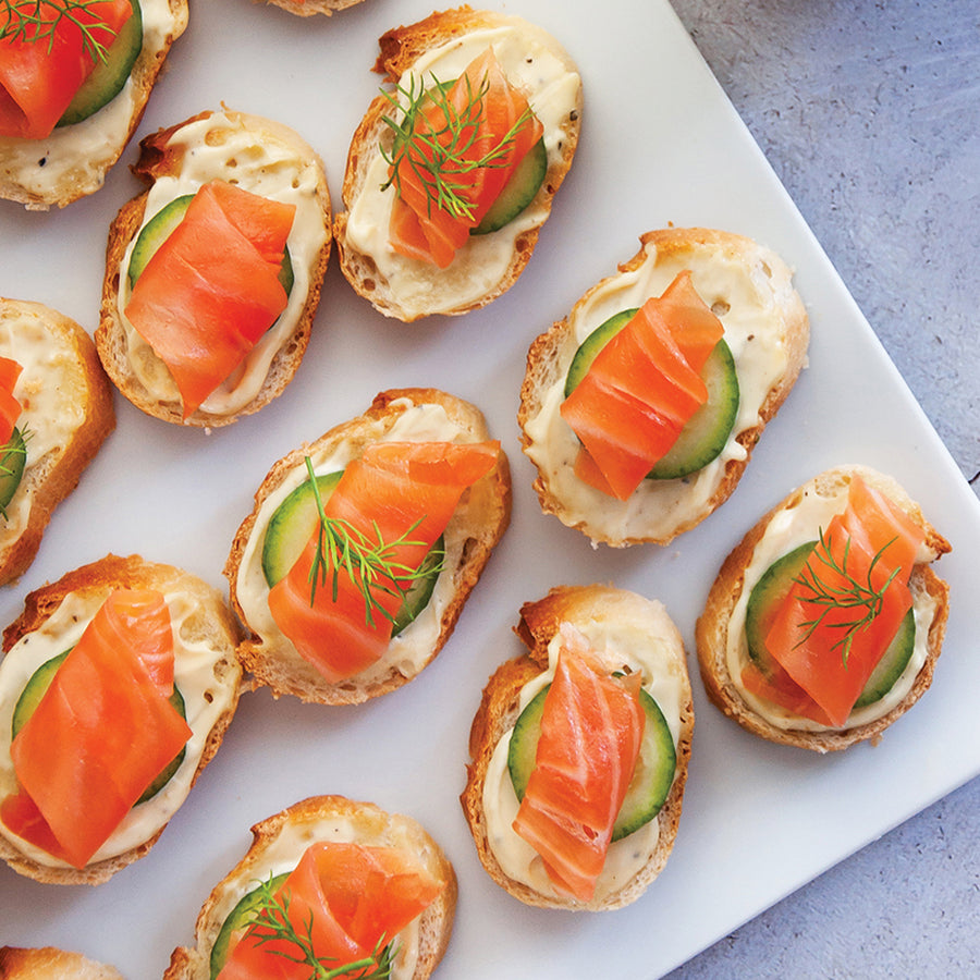 Smoked salmon canapés with Truffle Mayo (serves 20 canapés)