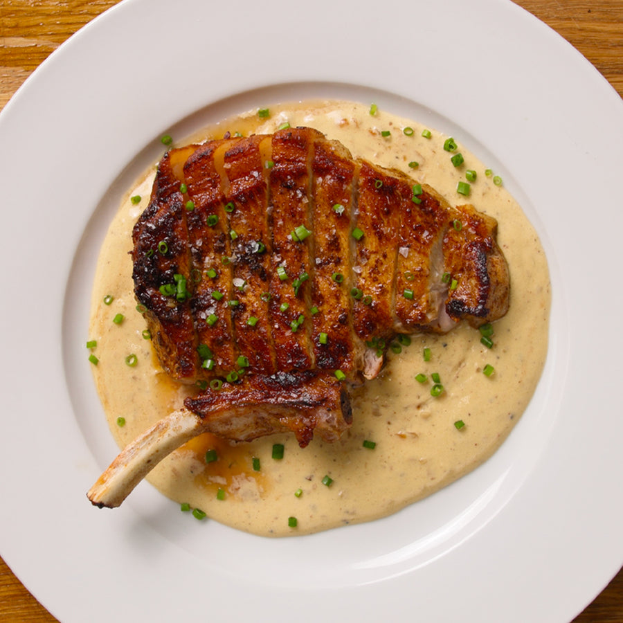 Pork chop with mustard cream sauce