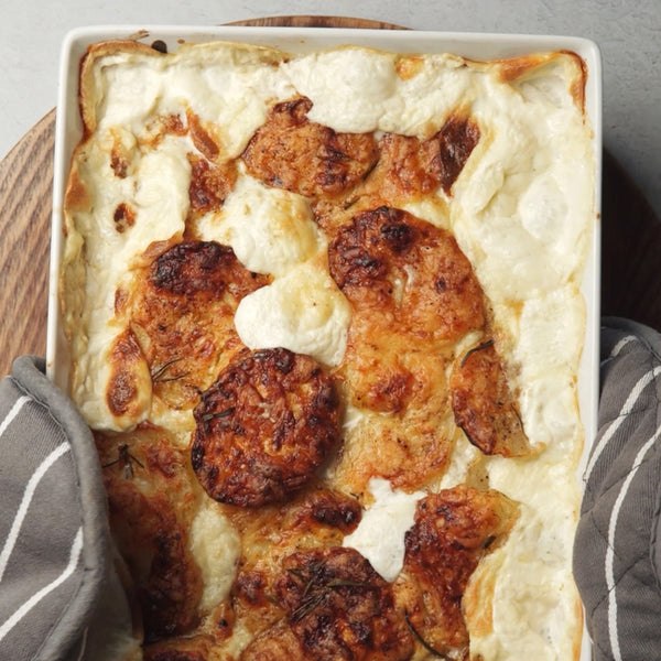 Delicious Potato Dauphinoise with Truffle Mustard & Truffle Dust