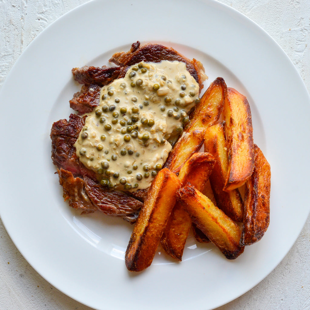 Steak and Chips with Truffle Peppercorn Sauce 