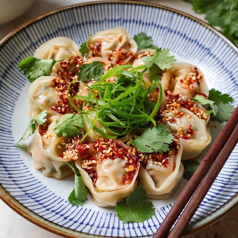 Shrimp and Pork Dumplings with Truffle Chilli Oil